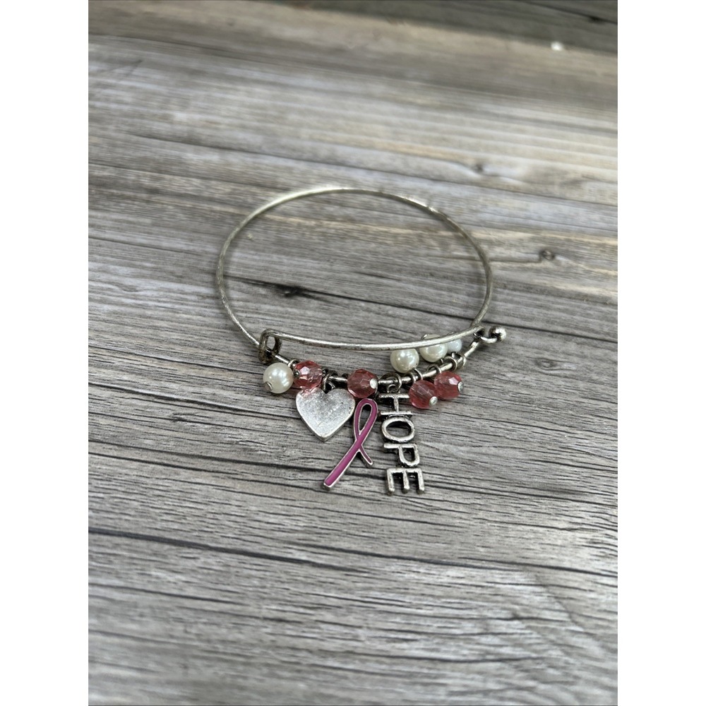 Breast Cancer Awareness Charm Bracelet‎ By Avon Lot Of 2 Gold And Silver Tone - Picture 2 of 10